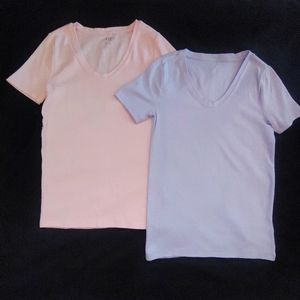 2 GAP Everyday Slub Tees Short Sleeve Both Women's Size S Pink and Purple Colors